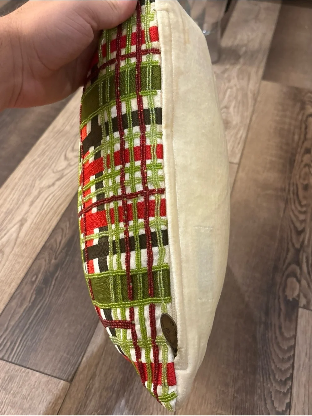 MacKenzie-Childs Red, Green & White Plaid Holiday Pillow